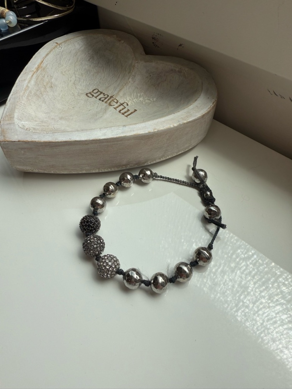 Two-Tone Gunmetal Crystal Pavé Beaded Adjustable Cord Bracelet